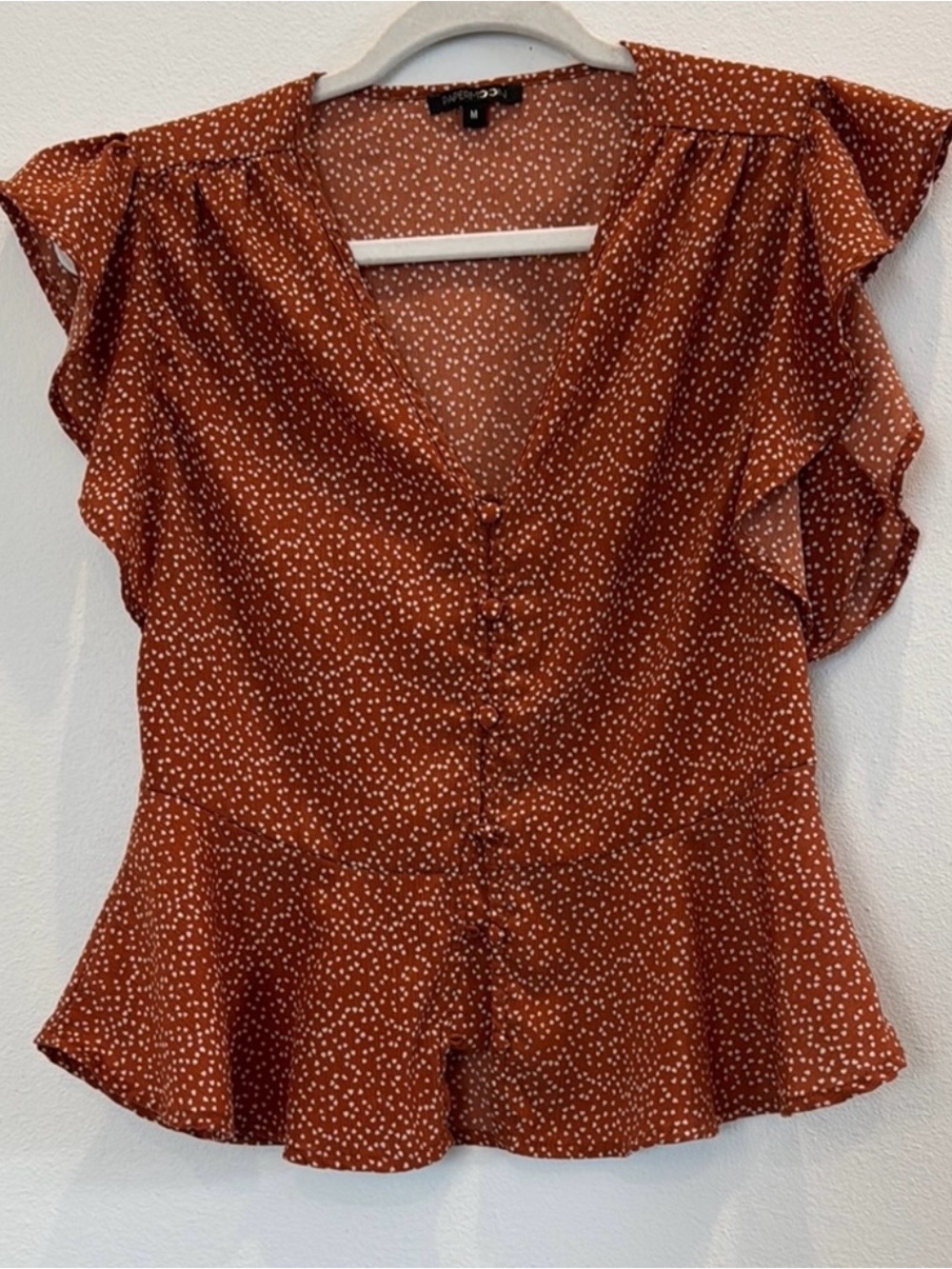 Papermoon Blouse - Size M, Brown with Abstract Dot Print, 100% Polyester